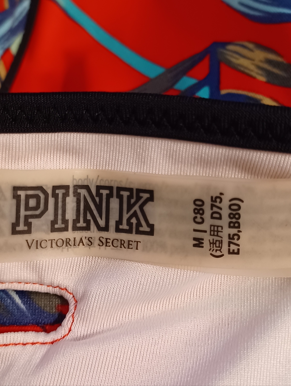PINK Victoria's Secret Red Tropical Print Underwire Bikini Top. Size M - Picture 5 of 7